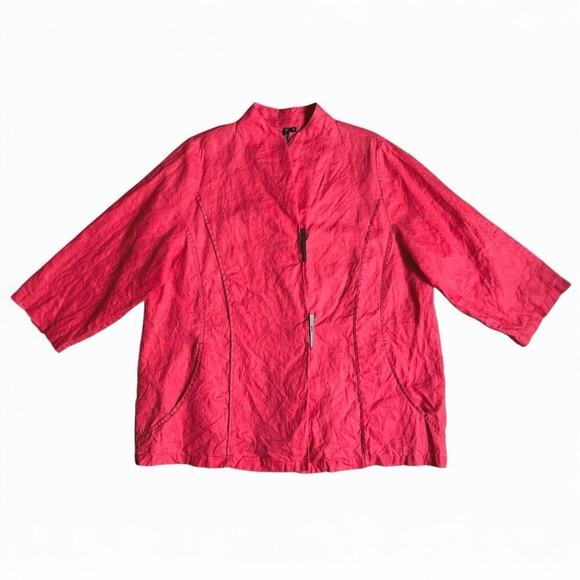 Roni Rabl 100% Linen Relaxed Boxy Jacket Lagenlook Blazer Coral Size M - Picture 3 of 11